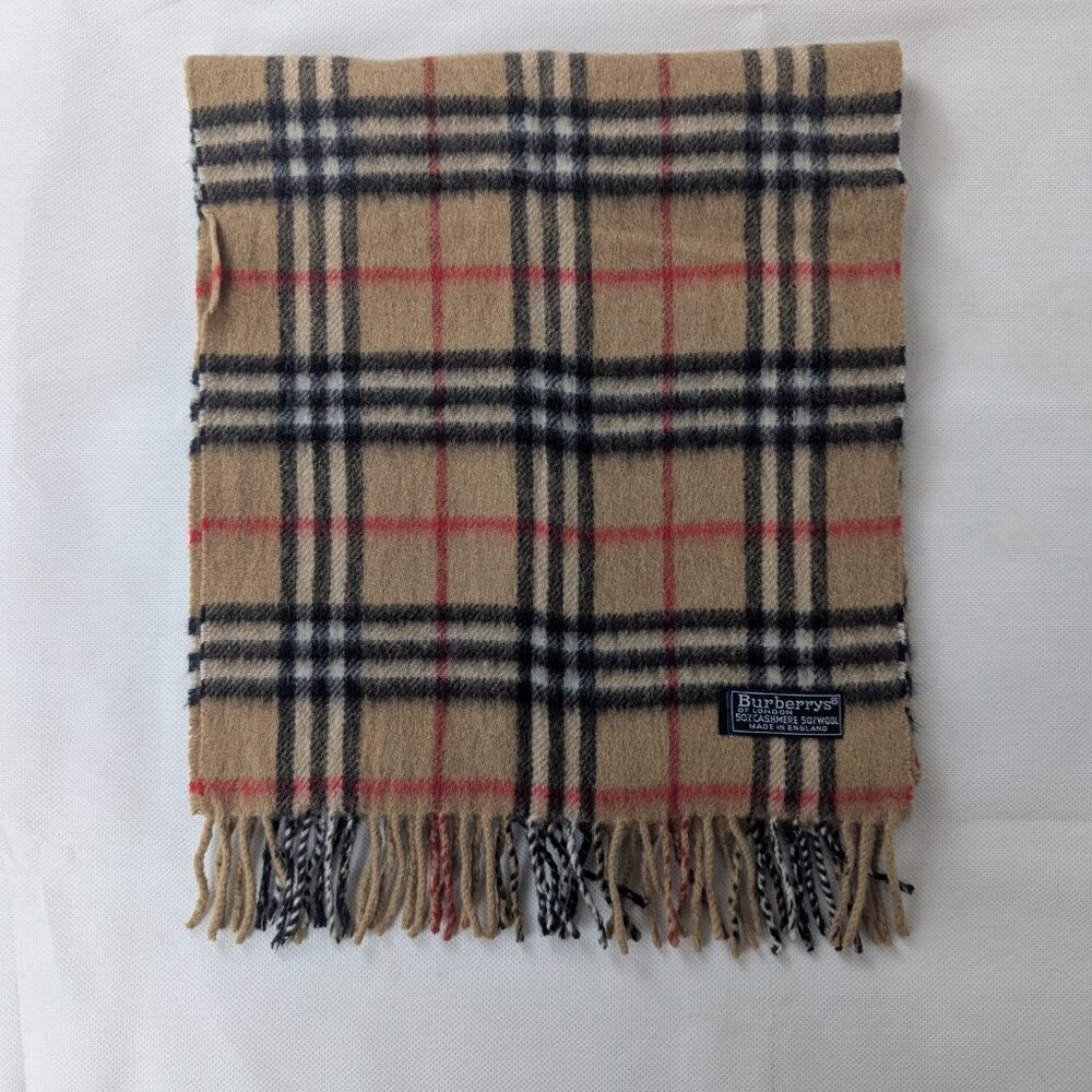 Burberry Check Beige Scarf Unisex | Cashmere Wool Blend | Authentic | Used - Picture 5 of 7